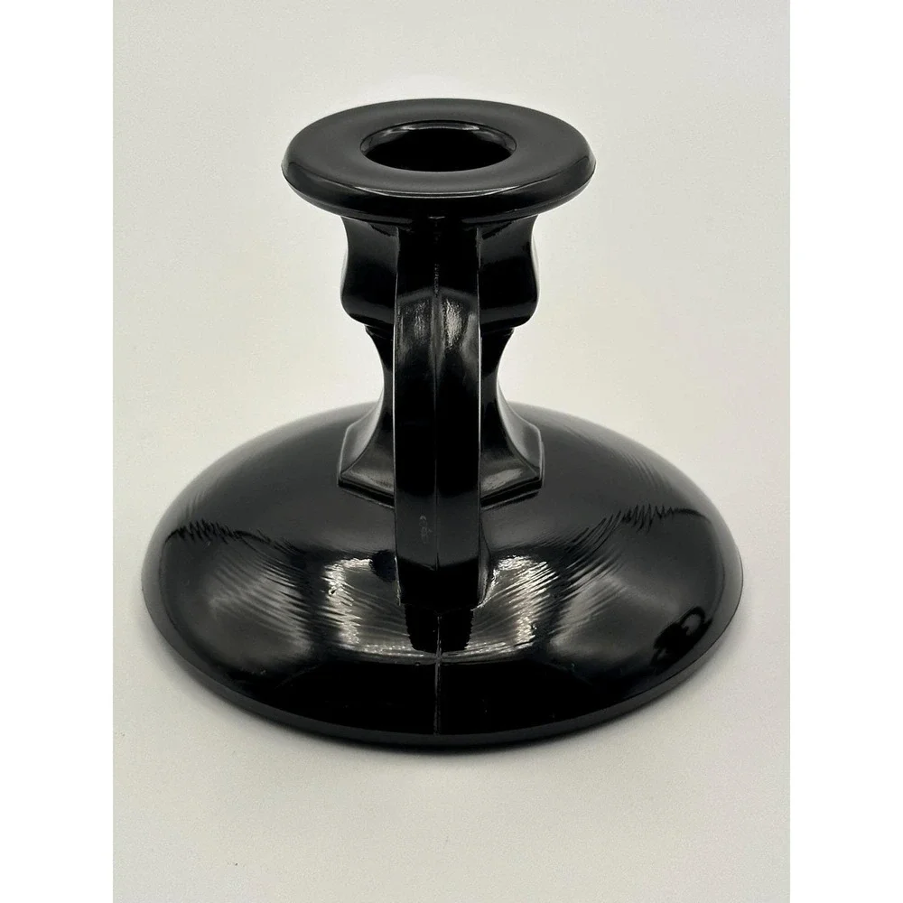 Vintage Black Amethyst Glass Candlestick Holders Set of Two